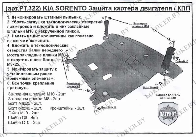 Металлическая защита двигателя и кпп Kia Sorento 2 restailing 2012-2021