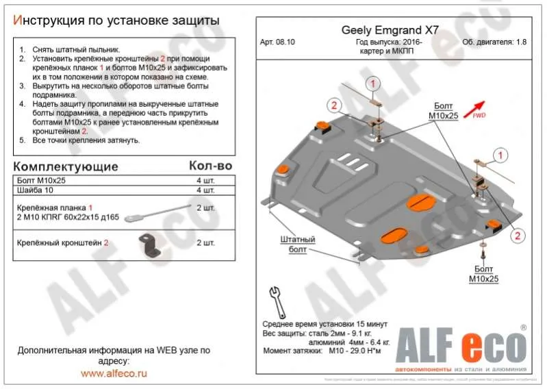 Металлическая защита двигателя и кпп Geely Emgrand x7 2011-