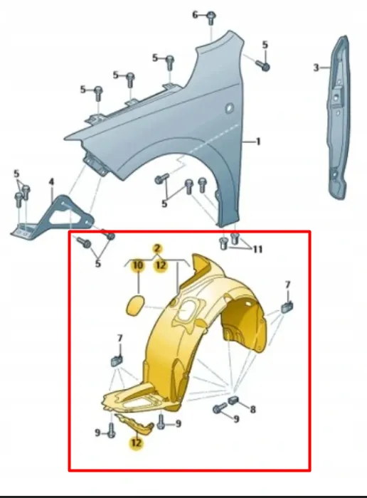 Защита крыла (подкрылок) передний левый Skoda Rapid 2012-2020