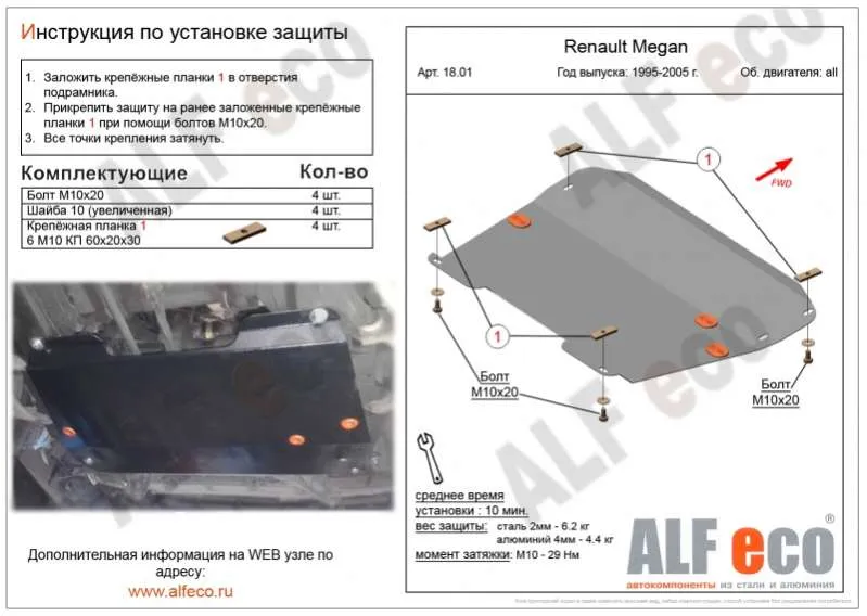 Металлическая защита двигателя и кпп Renault Megane 1 1995-2003