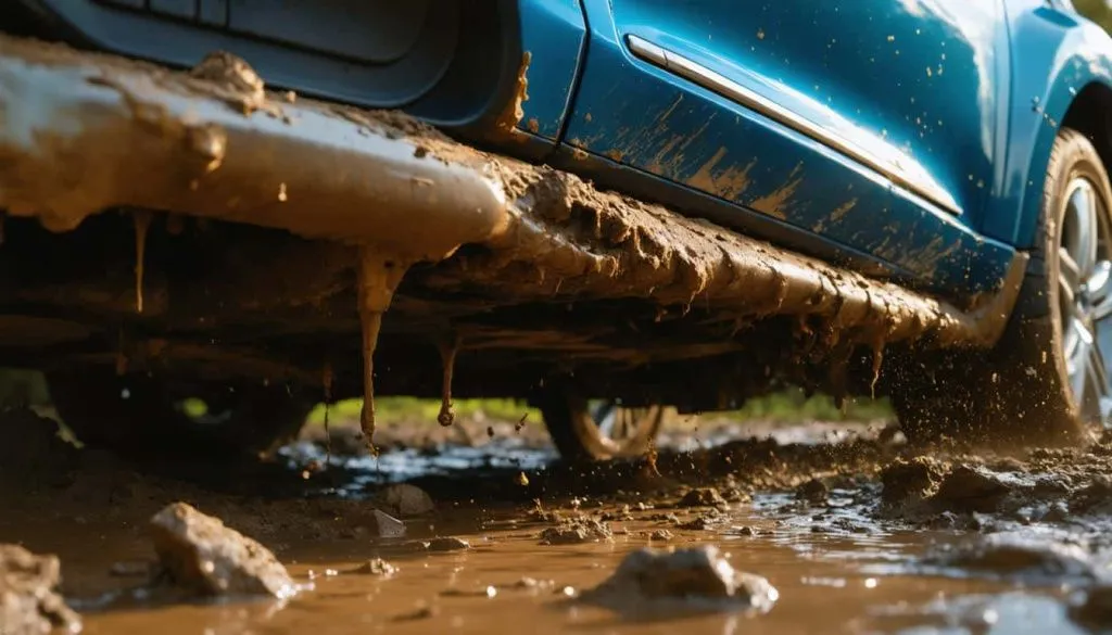 Грязная защита картера, сохранившая двигатель в чистоте и целости. Грязная защита картера, сохранившая двигатель в чистоте и целости.