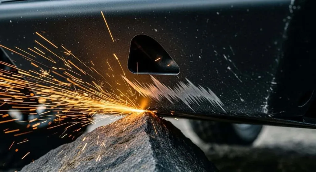 Прочная стальная защита картера выдерживает удар о камень. Прочная стальная защита картера выдерживает удар о камень.