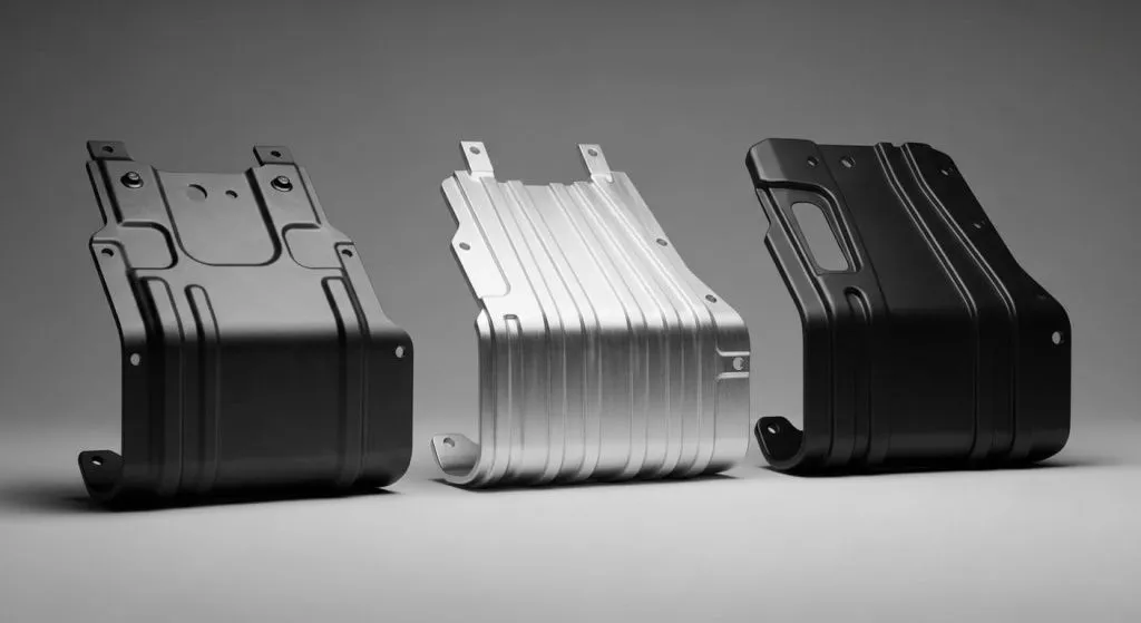 Три вида защиты картера: стальная, алюминиевая и композитная. Три вида защиты картера: стальная, алюминиевая и композитная.