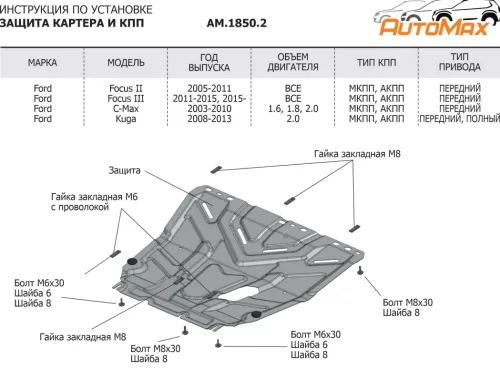 Металлическая защита двигателя и кпп Ford Focus 2 2004-2010