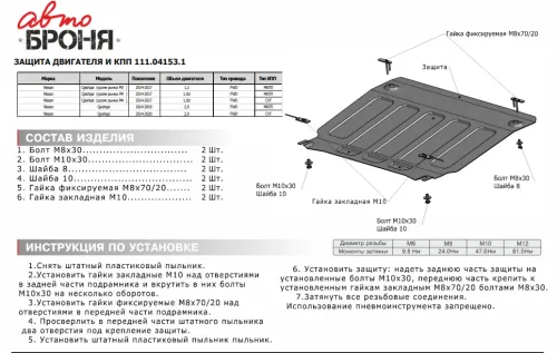Металлическая защита двигателя и кпп Renault Kadjar 2015-2022