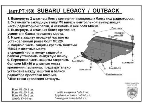 Металлическая защита двигателя Subaru Outback 4 2009-2014