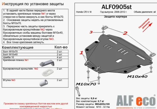 Металлическая защита двигателя и кпп Honda CR-V 3 2006-2012