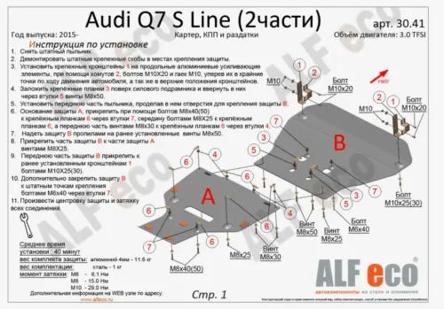 Металлическая защита радиаторов и двигателя Audi Q7 4M 2015-