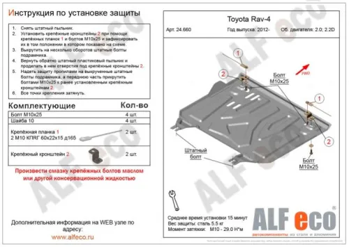 Металлическая защита двигателя и кпп Toyota Rav 4 3 2006-2015