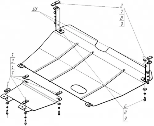 Металлическая защита двигателя и кпп Chrysler Grand Voyager 4 2000-2008