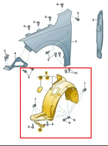 Защита крыла (подкрылок) передний левый Skoda Rapid 2012-2020