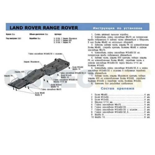 Алюминиевая защита двигателя, кпп и рк Land Rover Range Rover 3 2001-2012