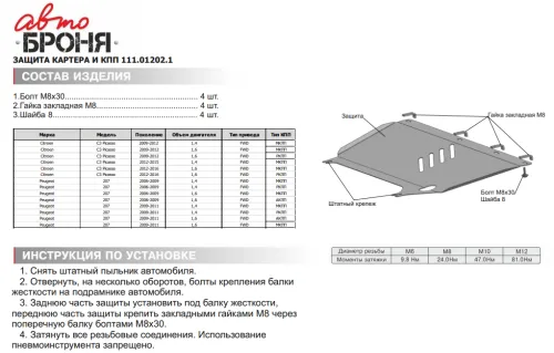 Металлическая защита двигателя и кпп Citroen C3 Aircross 2017-