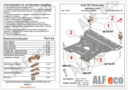 Металлическая защита двигателя и кпп Audi Q5 1 2008-2017