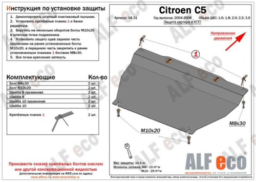 Металлическая защита двигателя и кпп Citroen C5 1 2001-2008