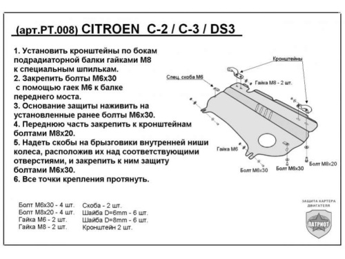 Металлическая защита двигателя и кпп Citroen C2 2003-2009